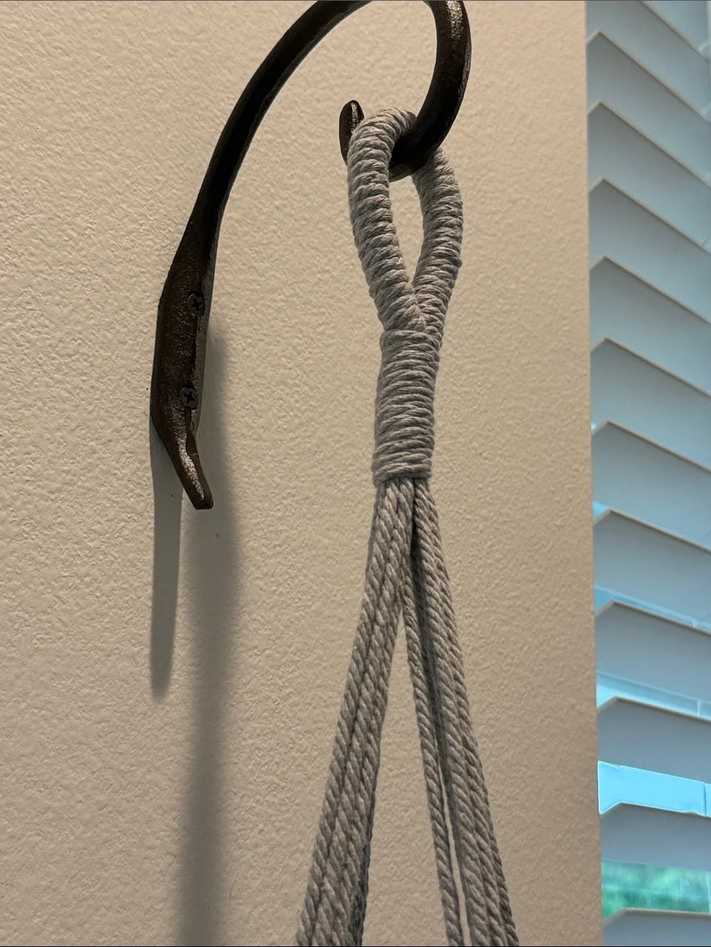 Macrame Plant Hanger with 12” Wood Shelf Indoor Light Gray New Home Decor - Picture 5 of 12
